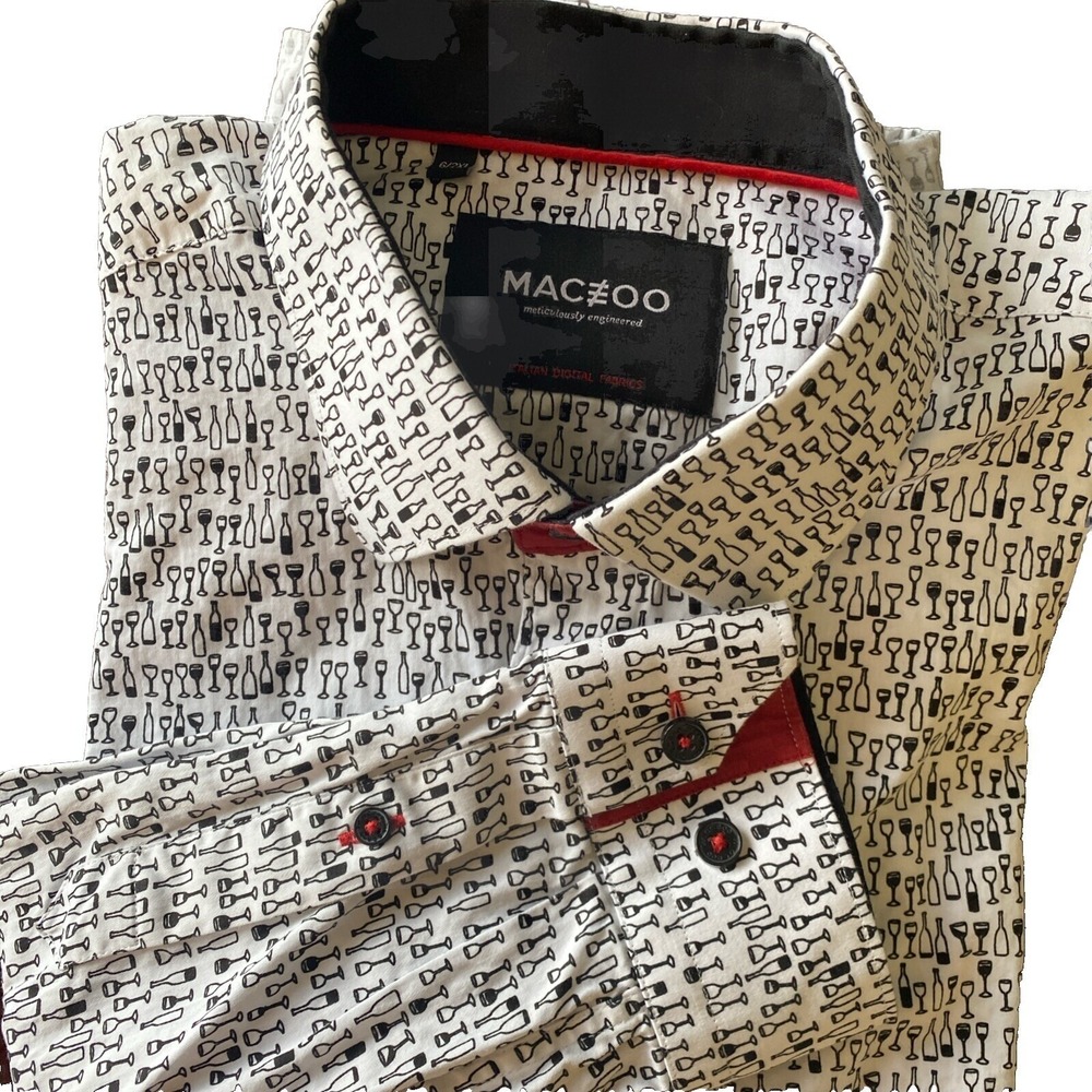 Maceoo Wine Bottle Glass Print Button Down Shirt Italian Digital Fabric Mens 2XL